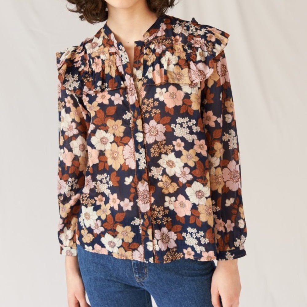 ✨ MiH Jeans Floral Print Cotton Blouse Top Size S